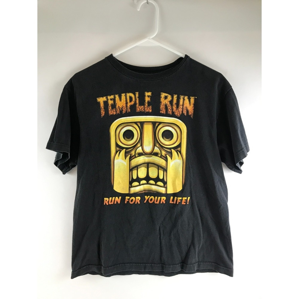 Temple Run T-Shirt Boy's Youth Size XL Black Short Sleeve Round Neck *Tiki Idol*